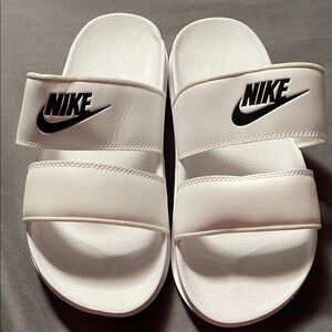 Nike White Slide Sandals with Logo